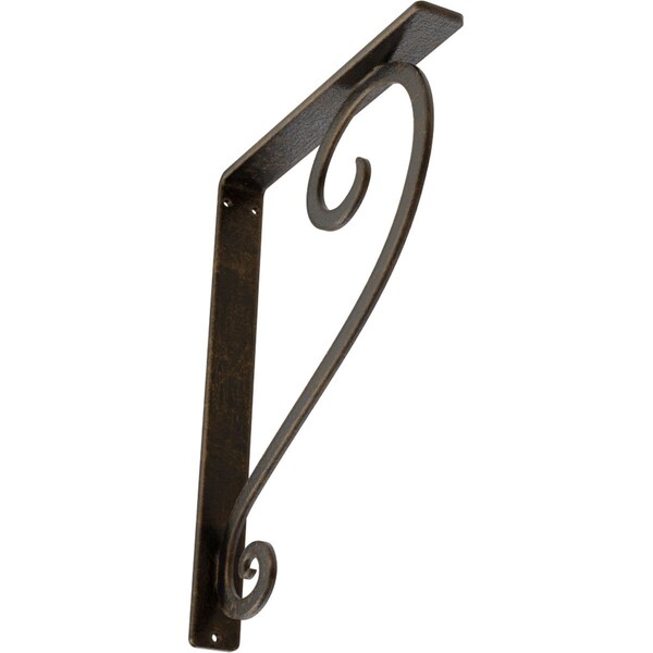 Ekena Millwork Edwards Wrought Iron Bracket, (Single center brace), Antiqued Brass 1 1/2"W x 10"D x 12"H BKTM01X10X12SEDABS - main